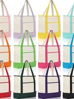 12 Pack Canvas Tote Bags Bulk, Reusable Shopping Grocery Bags with Handles for W